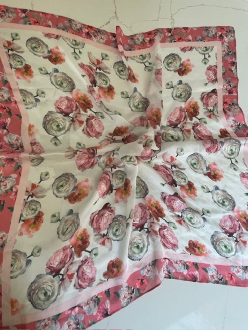 Love & Lore Pink Floral Watercolor Square Scarf